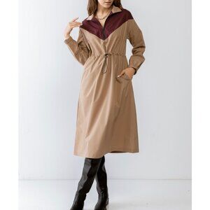 NWT Mo:Vint New York Coffee & purple half front zip Long sleeve midi dress. Y2K